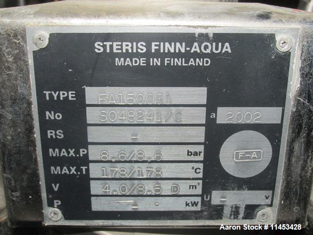 Used-One (1) used Finn Aqua pure steam generator, model 1500-S-1, single still with pump, shop order# 607002, serial# 38834,...