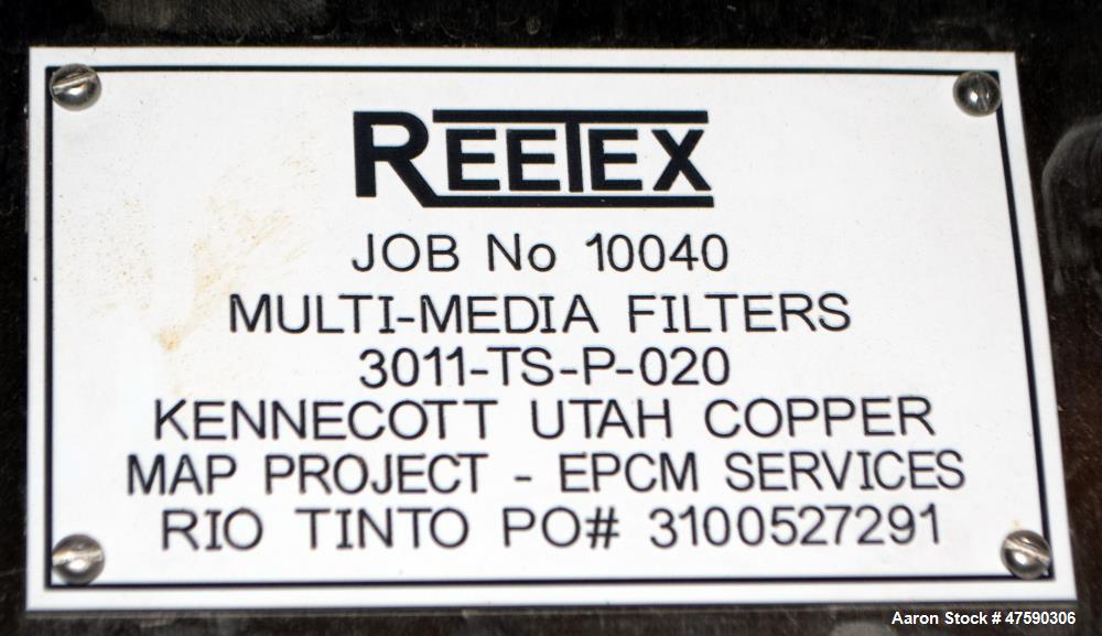 Unused- Reetex Multimedia Filter System Consisting Of: (3) Filter vessels, 304 stainless steel. Each 54" Diameter x 72" straight side, dished top and bottom. Internal rated 75 psi at -20 to 100 degre...