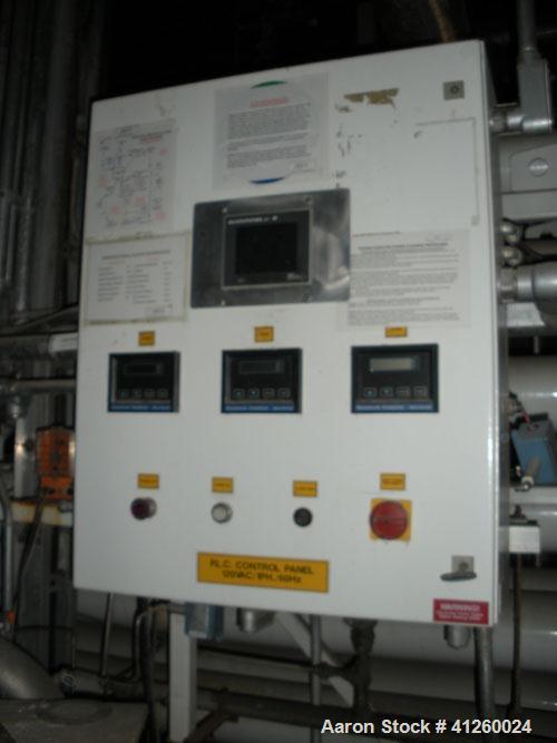 Used Zenon Environmental Inc Reverse Osmosis System. 250 psi operating pressure at 35 deg C, perm rate 240 USGPM, 11 tubes are 9" diameter and 12'6" in length, 120V, 15A, 1 phase, 60 Hz. System has 1...