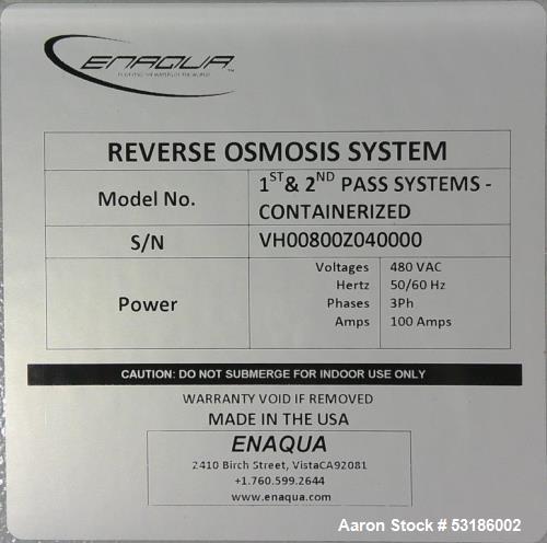 Unused Enaqua Containerized 2-Pass Reverse Osmosis System for Brackish Water