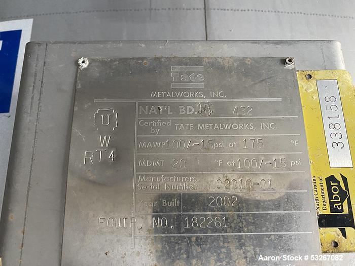 Used Tate Metalworks 2205 Duplex Stainless Steel Vertical Sand Filter – 4,000 Gallon, 100 PSI