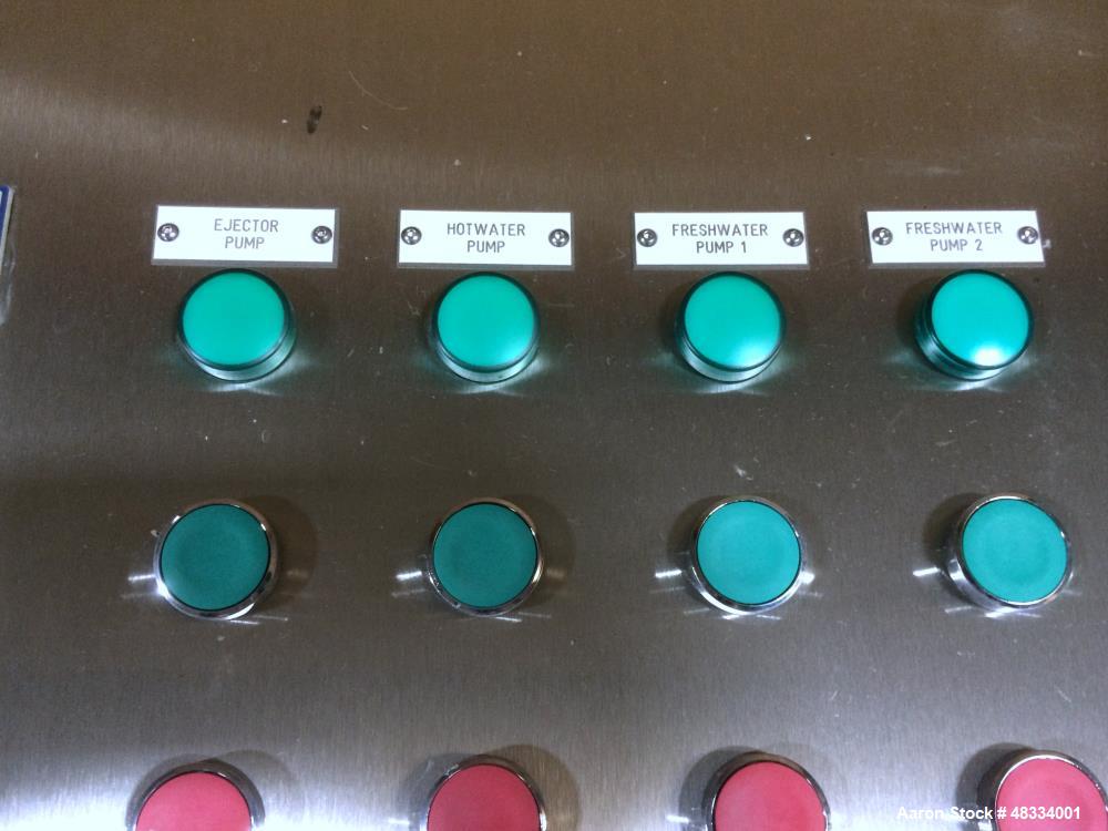 Used Unused Alfa Laval Freshwater Generator, Model Dolphin 70. Two-Stage vacuum evaporation. Capacity 70 cubic meters/day. 2.0ppm max. Salinity. Includes to following: two stage evaporator sections, ...