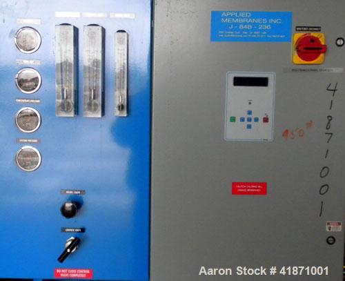 Used Applied Membranes Inc Reverse Osmosis System, model J-84B-236, 316 stainless steel. Designed to produce low dissolved solids water from tap or well water. Designed operating conditions: Permeate...