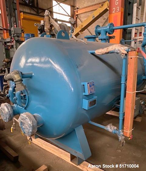 Used Clayton Industries Feedwater Treatment System. (1) Tank. Frame with control panel & (2) pumps. (2) Water softners.