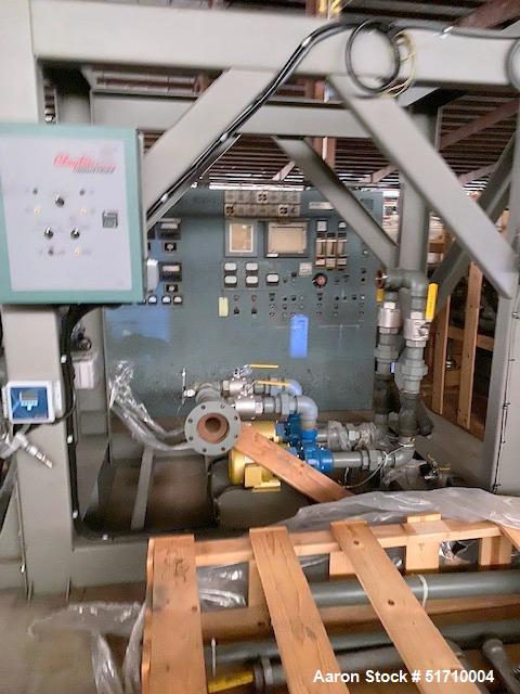 Used Clayton Industries Feedwater Treatment System. (1) Tank. Frame with control panel & (2) pumps. (2) Water softners.
