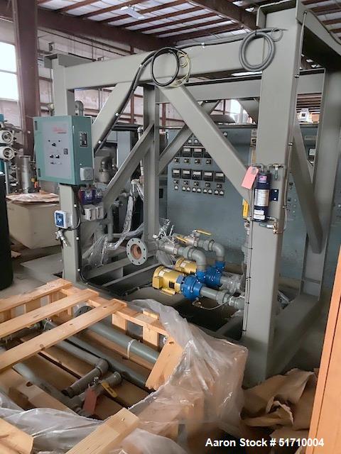 Used Clayton Industries Feedwater Treatment System. (1) Tank. Frame with control panel & (2) pumps. (2) Water softners.