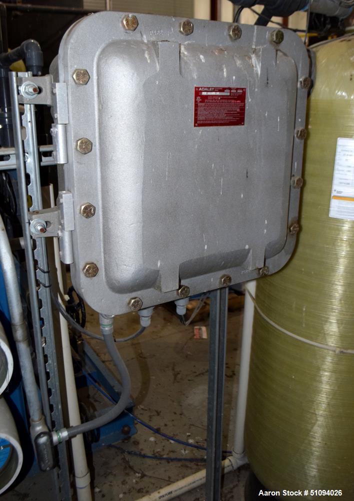 Used Culligan G Series Dual Membrane Reverse Osmosis System. Consisting of: (2) Culligan Model C-300P-8 membrane pressure vessels, (1) Grundfos vertical pump, (1) cartridge filter housing, (1) XP con...