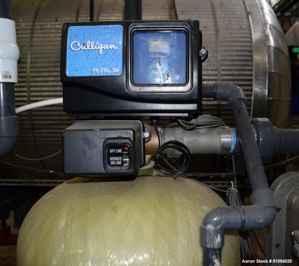 Used Culligan G Series Dual Membrane Reverse Osmosis System. Consisting of: (2) Culligan Model C-300P-8 membrane pressure vessels, (1) Grundfos vertical pump, (1) cartridge filter housing, (1) XP con...