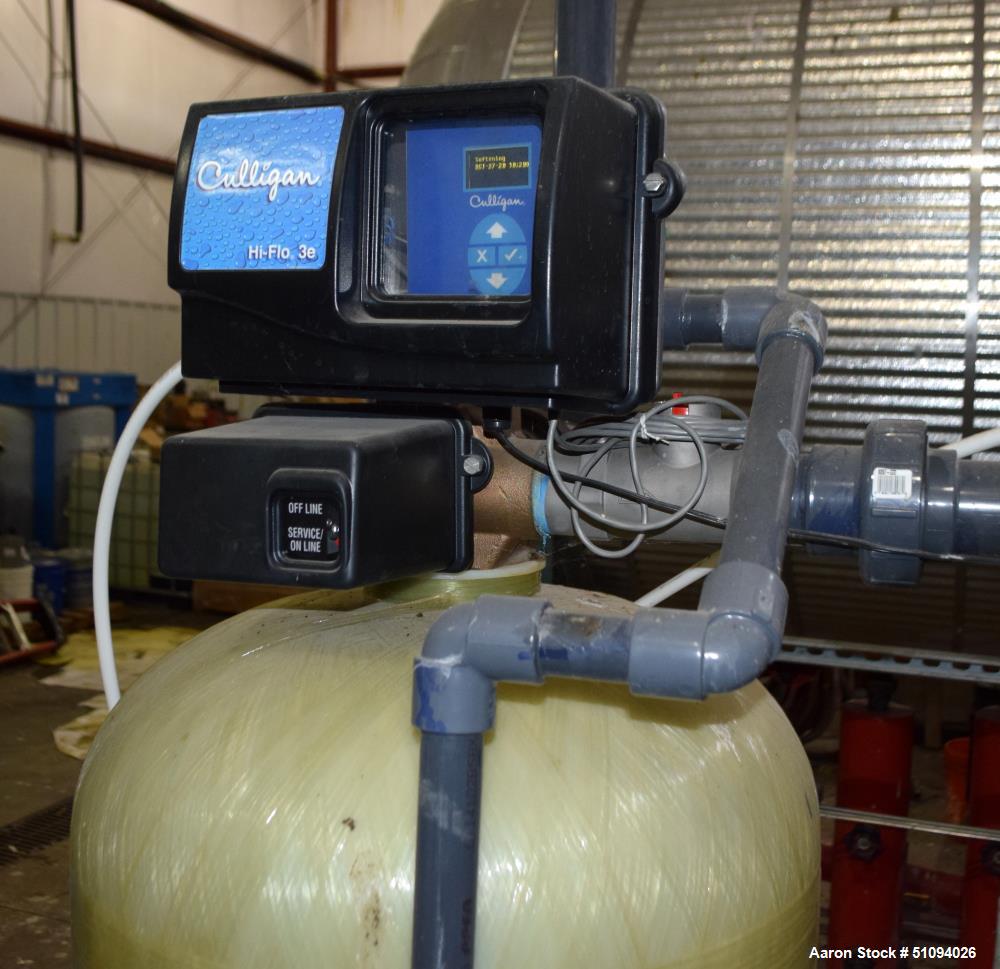 Used Culligan G Series Dual Membrane Reverse Osmosis System. Consisting of: (2) Culligan Model C-300P-8 membrane pressure vessels, (1) Grundfos vertical pump, (1) cartridge filter housing, (1) XP con...