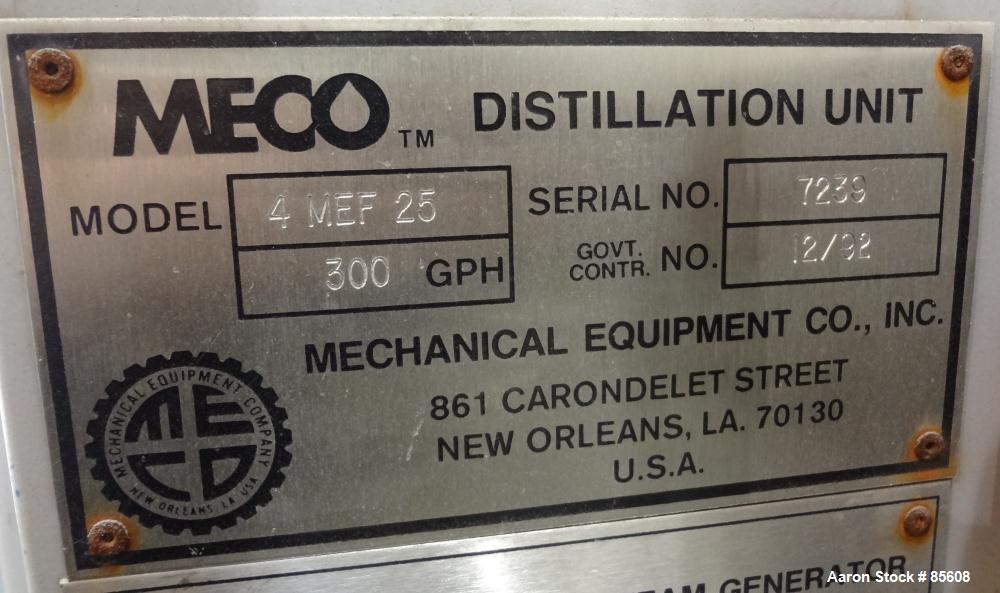 Used MECO Mechanical Equipment Company Multiple Effect Still, Model 4MEF25