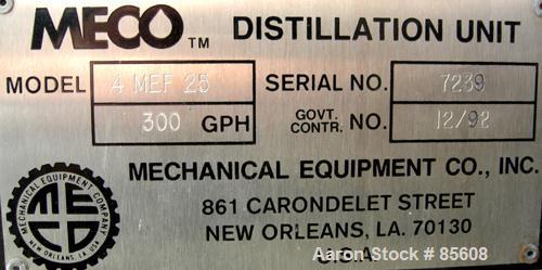 Used MECO Mechanical Equipment Company Multiple Effect Still, Model 4MEF25