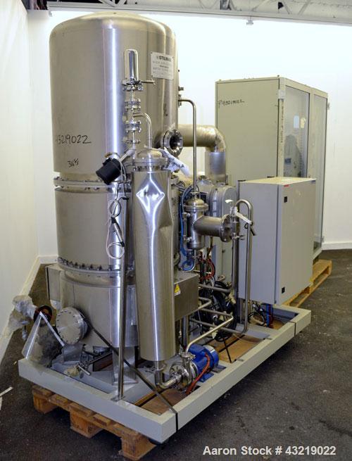 Used Stilmas High Efficiency "Mascarini" Water Super-Still, Type FA225HR/SA, 316 Stainless Steel. Approximate capacity 60 gallon (225 liter) per hour. System consists of (1) compressor, plate heat ex...