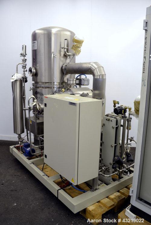 Used Stilmas High Efficiency "Mascarini" Water Super-Still, Type FA225HR/SA, 316 Stainless Steel. Approximate capacity 60 gallon (225 liter) per hour. System consists of (1) compressor, plate heat ex...