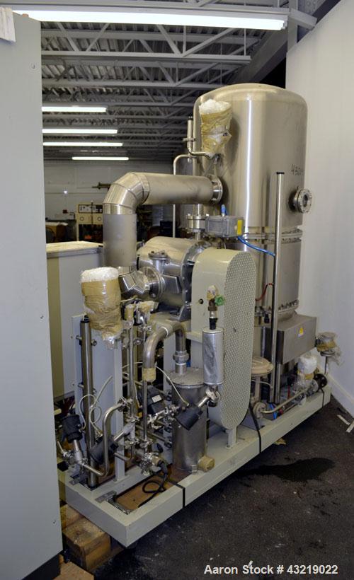 Used Stilmas High Efficiency "Mascarini" Water Super-Still, Type FA225HR/SA, 316 Stainless Steel. Approximate capacity 60 gallon (225 liter) per hour. System consists of (1) compressor, plate heat ex...