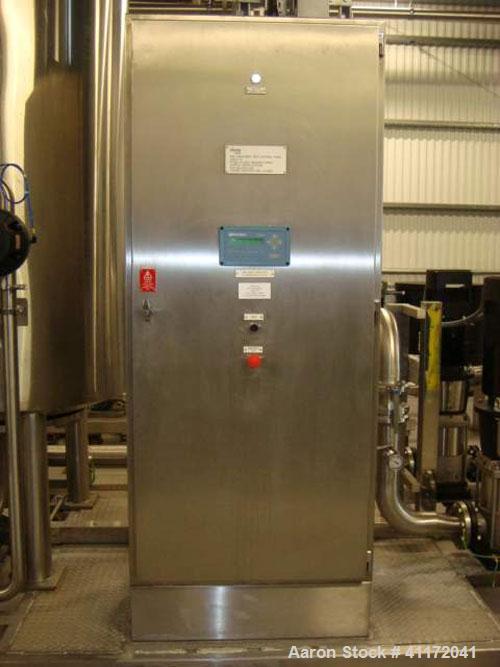 Used Vivendi Purified Water Softener Skids consisting of: (1) Forbes approximately 10,000 litre HDPE tank, (2) Grunfoss type CRNE45-2, 45cumt/hr pumps, (1) Elga model 611530AA40C1EE filter, (1) Bibby...
