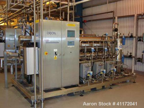 Used Vivendi Purified Water Softener Skids consisting of: (1) Forbes approximately 10,000 litre HDPE tank, (2) Grunfoss type CRNE45-2, 45cumt/hr pumps, (1) Elga model 611530AA40C1EE filter, (1) Bibby...