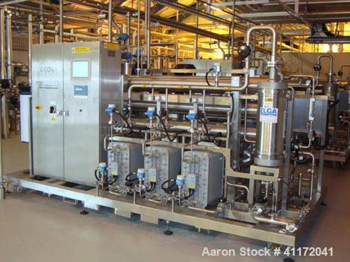 Used Vivendi Purified Water Softener Skids consisting of: (1) Forbes approximately 10,000 litre HDPE tank, (2) Grunfoss type CRNE45-2, 45cumt/hr pumps, (1) Elga model 611530AA40C1EE filter, (1) Bibby...