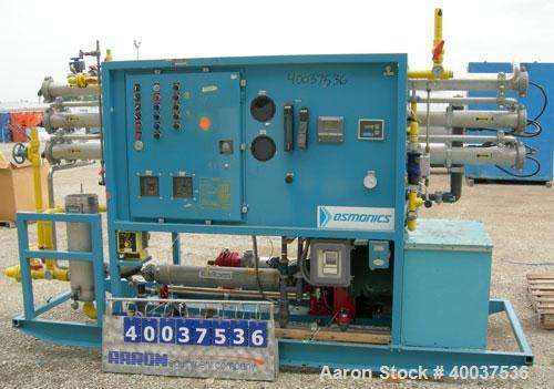 Used: Osmonic Inc reverse osmosis system consisting of: (1) Osmonics reverse osmosis 6 effect system, Model 43B-HR(PA)36KY/DLX. (6) 4" diameter x 126" long tubes. Permeate rate at 77 deg.f.. 13 gallo...
