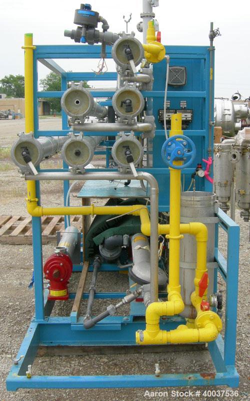 Used: Osmonic Inc reverse osmosis system consisting of: (1) Osmonics reverse osmosis 6 effect system, Model 43B-HR(PA)36KY/DLX. (6) 4" diameter x 126" long tubes. Permeate rate at 77 deg.f.. 13 gallo...