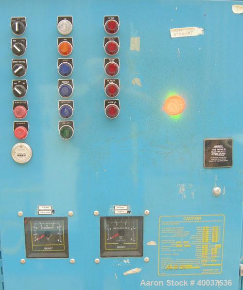 Used: Osmonic Inc reverse osmosis system consisting of: (1) Osmonics reverse osmosis 6 effect system, Model 43B-HR(PA)36KY/DLX. (6) 4" diameter x 126" long tubes. Permeate rate at 77 deg.f.. 13 gallo...