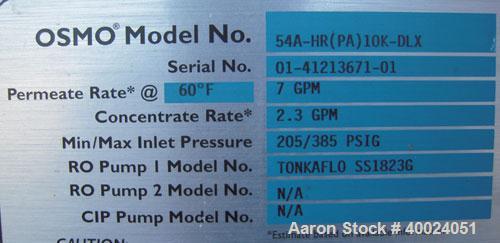 Used- Osmonics Reverse Osmosis System, Model 54A-HR(PA)10K-DLX
