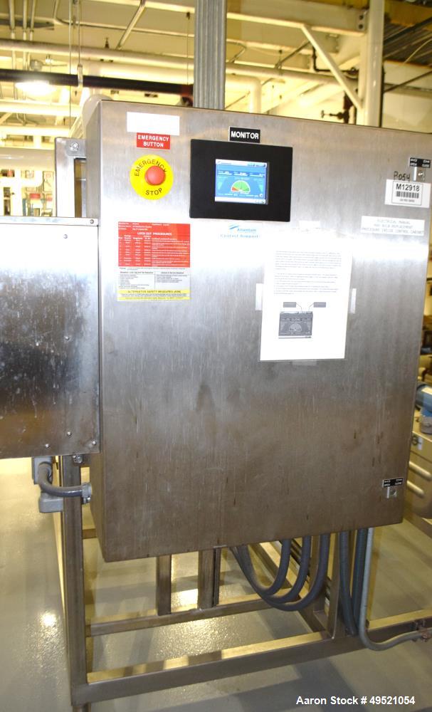 Used Osmonics Reverse Osmosis System, Model 74B-HR43KY/DLX-DP-SP, Serial# 94-K276227A. Inlet pressure before & after prefilter 60/80 psi/12/12 psi, flow (1) concentrate + permeate + recycle 45/30 gal...