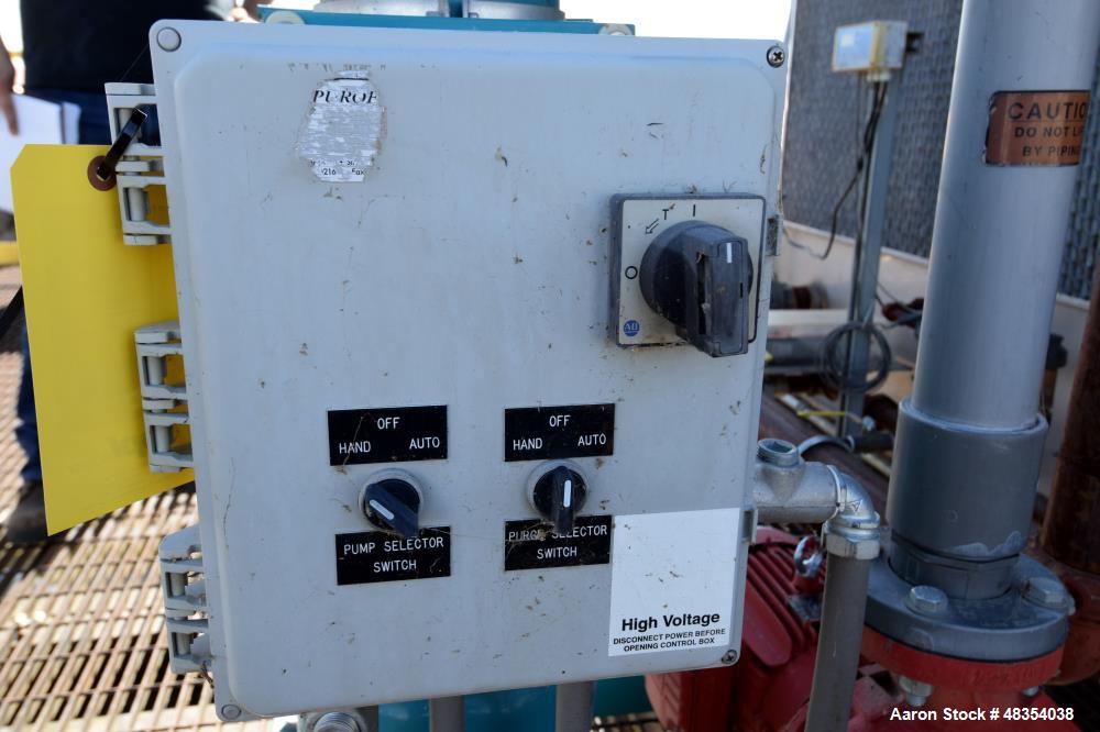 Used Puroflux PF-64 Series Separator Pump Package With Automatic Purge, Model PF-64-030-AP. With an Armstrong 5hp pump and an Evapco Pulse-Pure P10 panel.