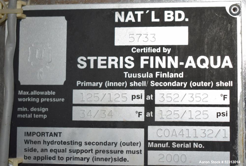 Used Steris Finn-Aqua Multiple-Effect Water Still, Model 500-S-4, Serial# COA41132, Built 2000. Designed steam heated model for deionized & reverse osmosis feedwater. Approximate capacity at 116 psi ...