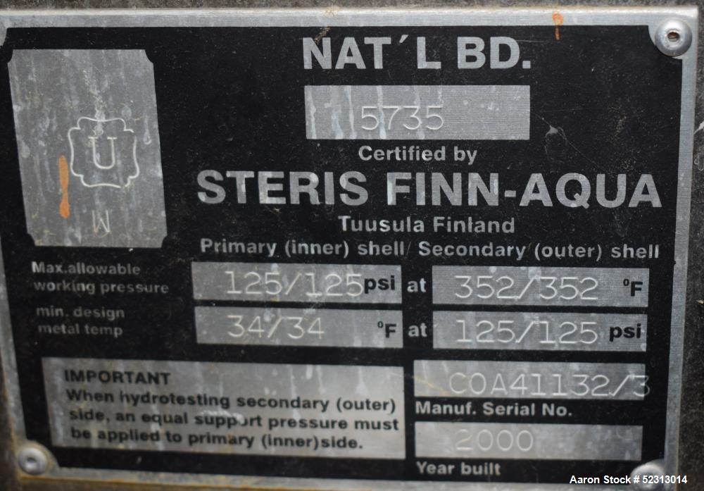 Used Steris Finn-Aqua Multiple-Effect Water Still, Model 500-S-4, Serial# COA41132, Built 2000. Designed steam heated model for deionized & reverse osmosis feedwater. Approximate capacity at 116 psi ...