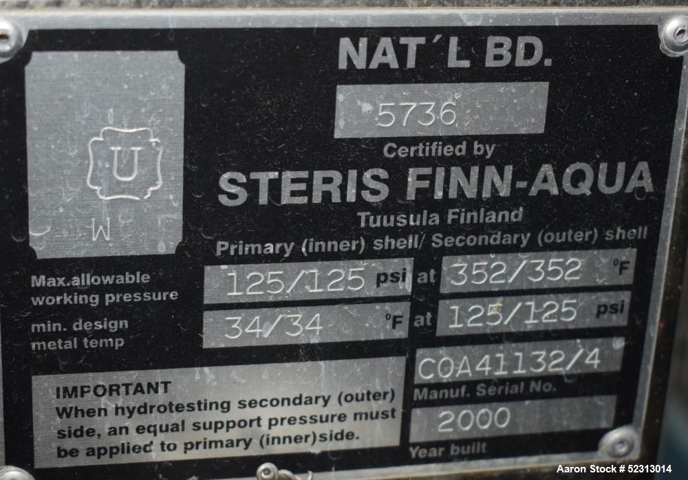 Used Steris Finn-Aqua Multiple-Effect Water Still, Model 500-S-4, Serial# COA41132, Built 2000. Designed steam heated model for deionized & reverse osmosis feedwater. Approximate capacity at 116 psi ...