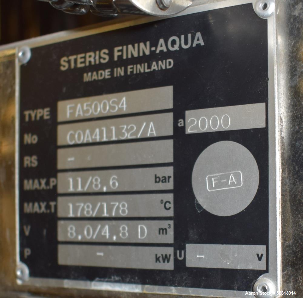 Used Steris Finn-Aqua Multiple-Effect Water Still, Model 500-S-4, Serial# COA41132, Built 2000. Designed steam heated model for deionized & reverse osmosis feedwater. Approximate capacity at 116 psi ...