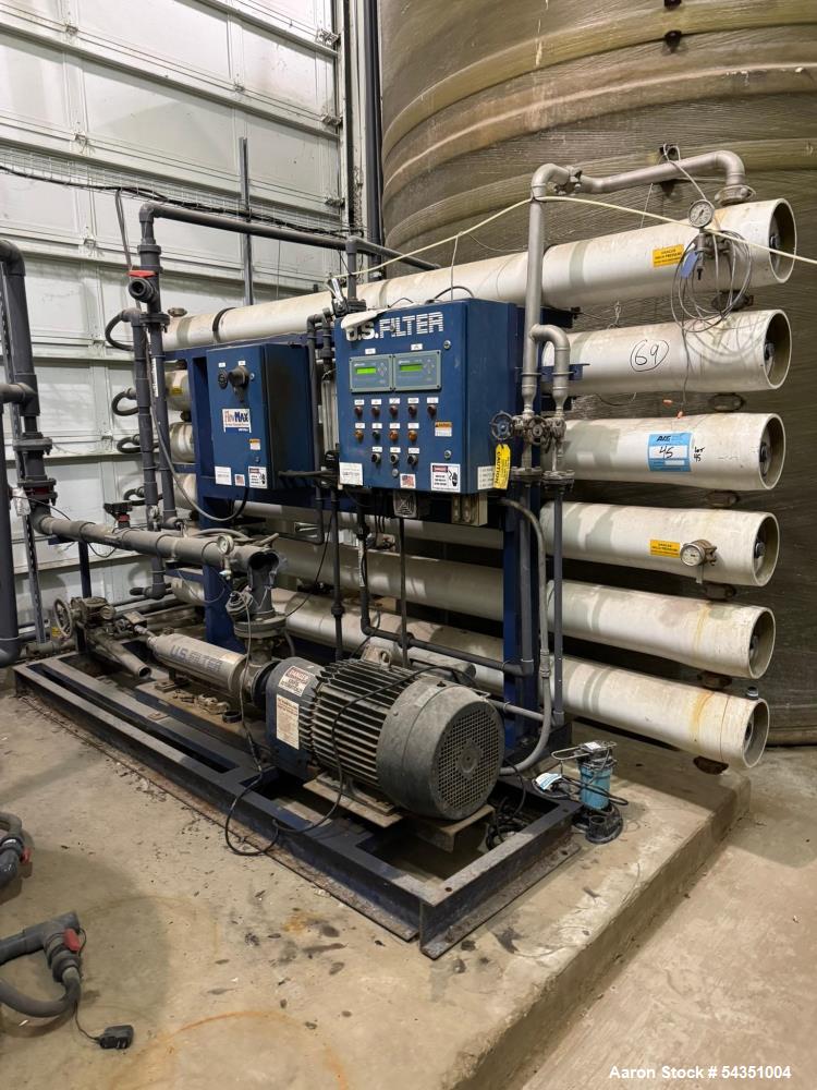 Used U.S. Filter Reverse Osmosis Open Skid Unit, Model 67/FM3-18,  75 GPM capacity.   Includes T&T Pump Co Pump Model 612, Driven by a 30hp 3/60/230/460v 3560rpm motor. Mounted control panel with (2)...