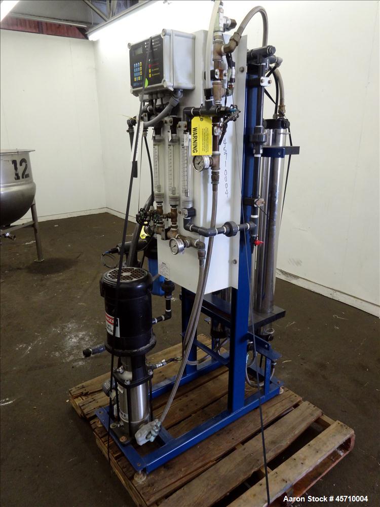 Used US Filter Reverse Osmosis System, Model VROVC03BX. Rated 5760 gallons per day (4 Gallons Per Minute). Unit Consists of (4) Filmtec 4" diameter x 42" long membranes, model XLE-4040. (1) Grundfos ...