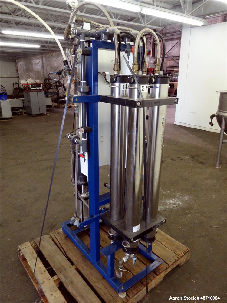 Used US Filter Reverse Osmosis System, Model VROVC03BX. Rated 5760 gallons per day (4 Gallons Per Minute). Unit Consists of (4) Filmtec 4" diameter x 42" long membranes, model XLE-4040. (1) Grundfos ...