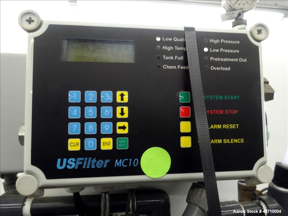 Used US Filter Reverse Osmosis System, Model VROVC03BX. Rated 5760 gallons per day (4 Gallons Per Minute). Unit Consists of (4) Filmtec 4" diameter x 42" long membranes, model XLE-4040. (1) Grundfos ...