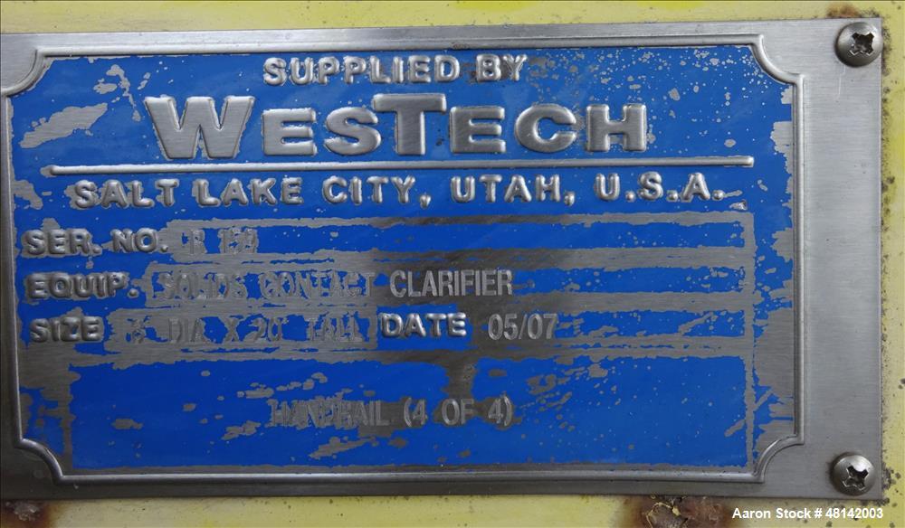 Used- Westech Solids Contact Clarifier, Size 8' x 20', Stainless Steel.