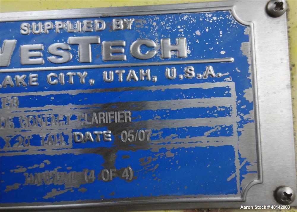 Used Westech Solids Contact Clarifier, Size 8' x 20', Stainless Steel.