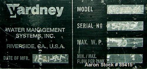 Used Yardney Granular Activated Carbon Filter System, model GAC5472-3A, carbon steel. (3) 54" diameter x 72" tall epoxy coated carbon steel tanks, rated 80 psi. Approximate 47.73 square foot filter a...