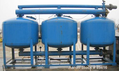 USED: Yardney high rate sand media filter system, model IL4824-3A, carbon steel. (3) 48" diameter x 24" tall epoxy coated carbon steel tanks, rated 80 psi. Approximate 37.80 square foot filter area. ...