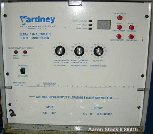 USED: Yardney high rate sand media filter system, model IL4824-3A, carbon steel. (3) 48" diameter x 24" tall epoxy coated carbon steel tanks, rated 80 psi. Approximate 37.80 square foot filter area. ...