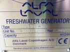 Used Unused Alfa Laval Freshwater Generator, Model Dolphin 70. Two-Stage vacuum evaporation. Capacity 70 cubic meters/day. 2.0ppm max. Salinity. Includes to following: two stage evaporator sections, ...