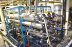 Used Osmonics Reverse Osmosis System, Model 74B-HR43KY/DLX-DP-SP, Serial# 94-K276227A. Inlet pressure before & after prefilter 60/80 psi/12/12 psi, flow (1) concentrate + permeate + recycle 45/30 gal...